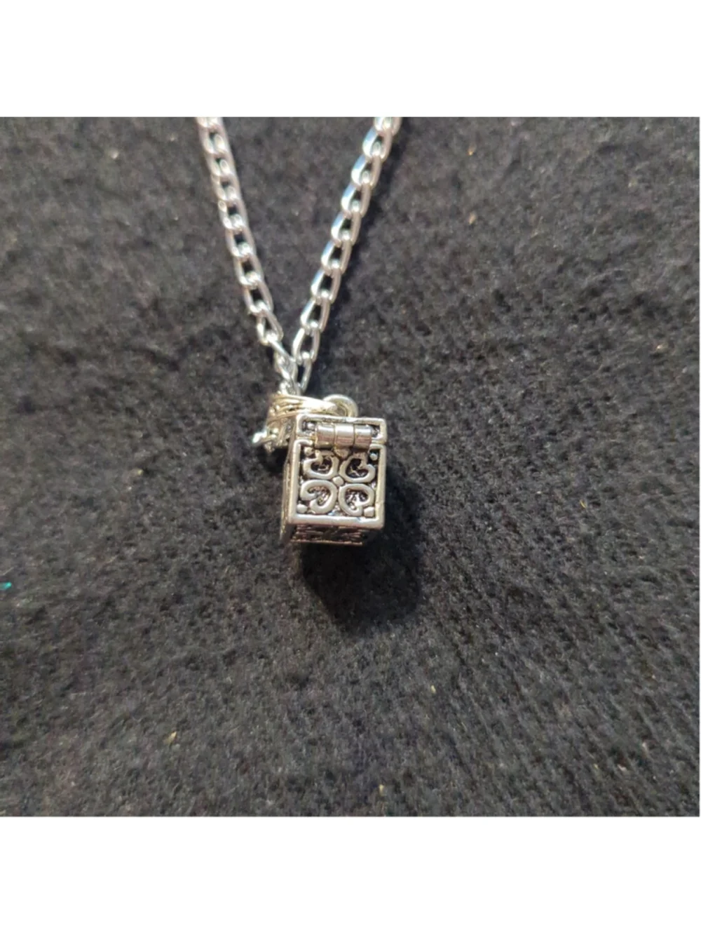 Silver Tone Cross Fish Christian Hinged Box Dainty Pendant Statement Necklace